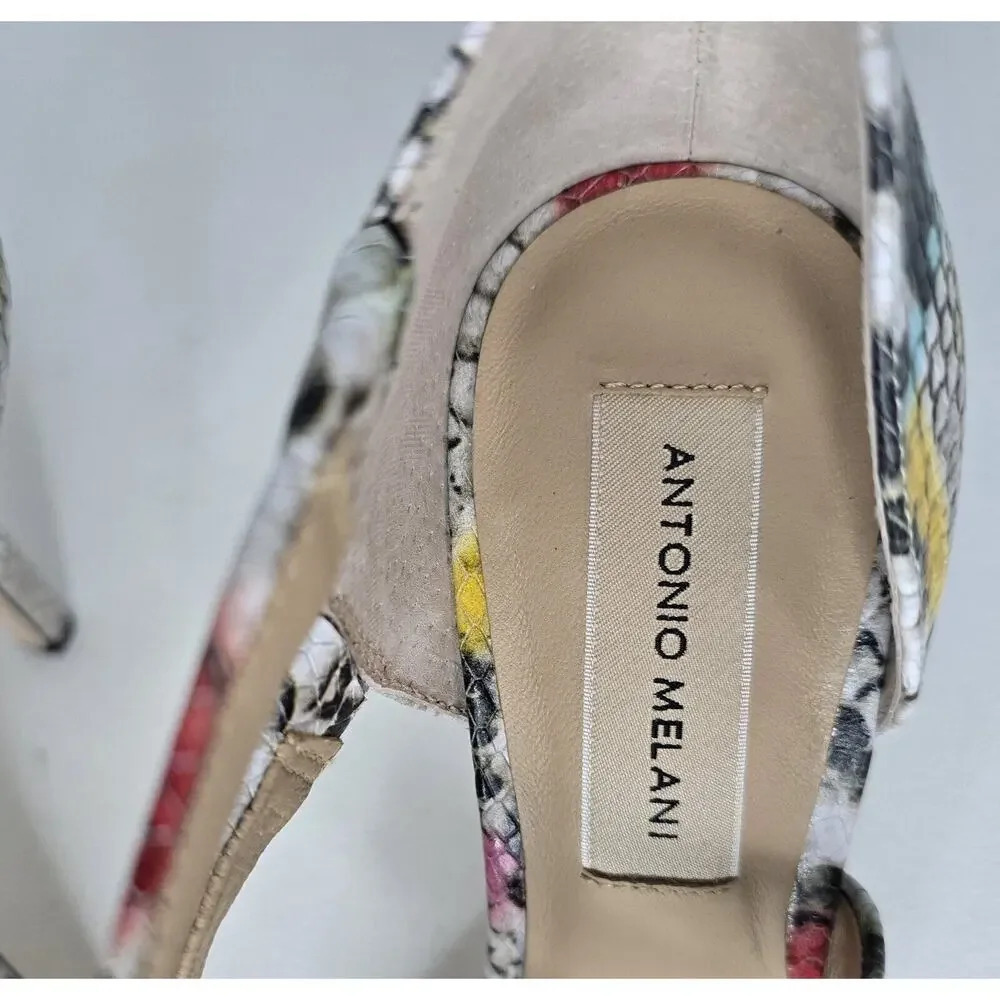 Antonio Melani Verene Snakeskin Sandals Multicolor Strappy Heels 7M Shoes - Picture 3 of 9